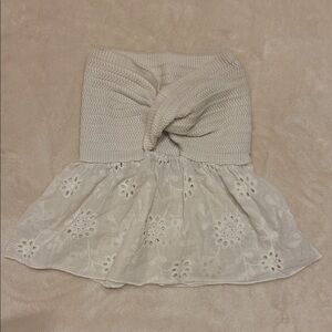 Chic Cream Knit and Lace Blouse S